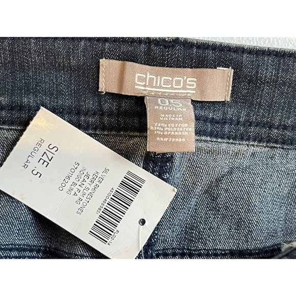 Chico's Womens Jeans Kerry Slim Straight Silver Rhinestones Indigo Bling SZ 0.5 - Picture 6 of 8